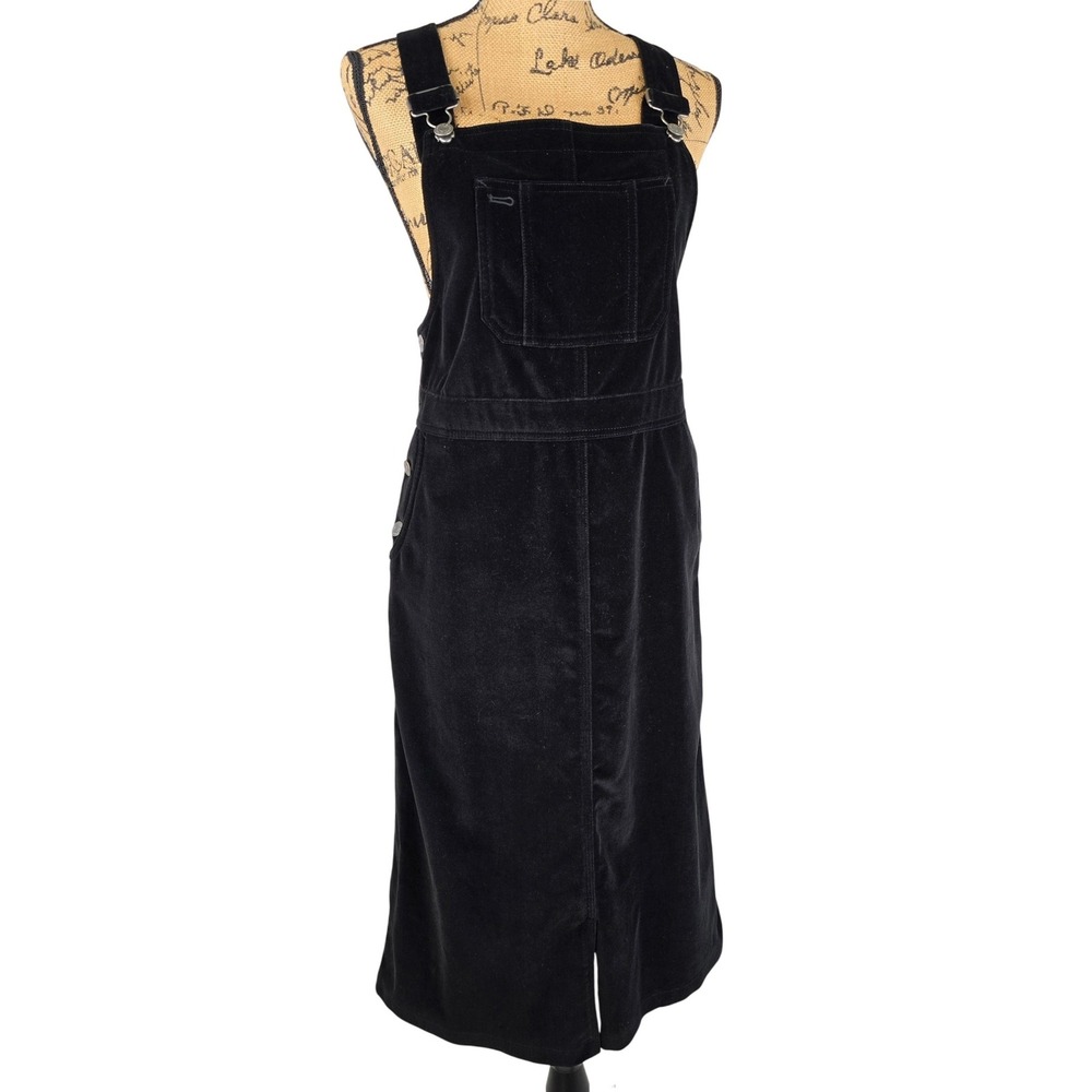 Classic 90's Eddie Bauer Black Corduroy Pinafore Velvet Dress Midi Jumper Size S